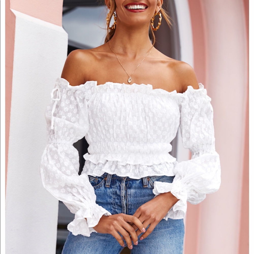 White Off the Shoulder Crop Top